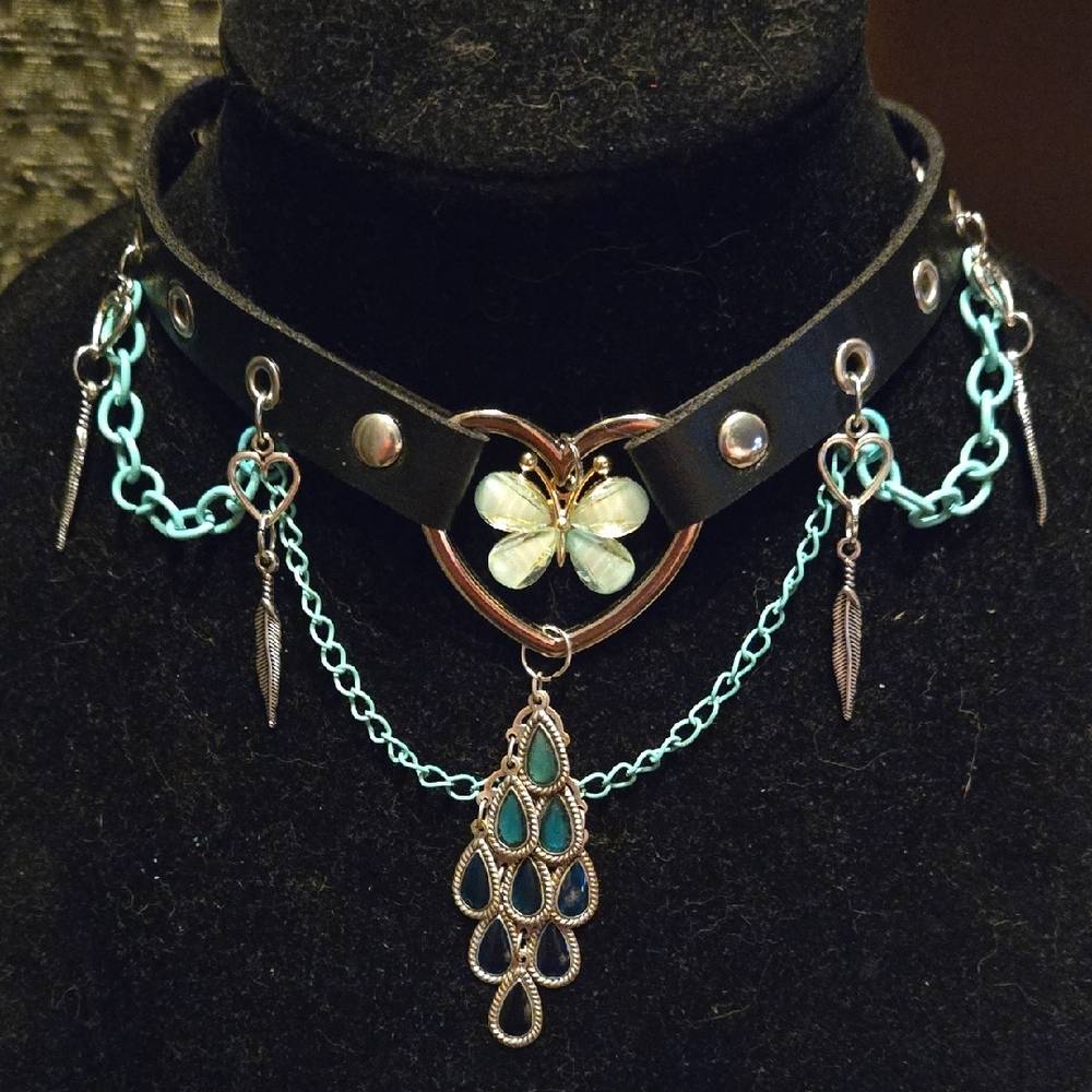 Chic Black and Silver Choker Necklace with Butterfly Charm